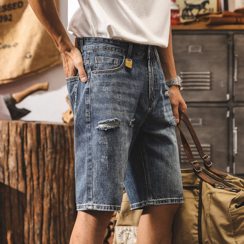 #HLK-8630-2-ST#美式復古破洞牛仔短褲