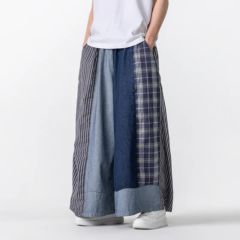 #M-K200#日系牛仔拼色休閒褲