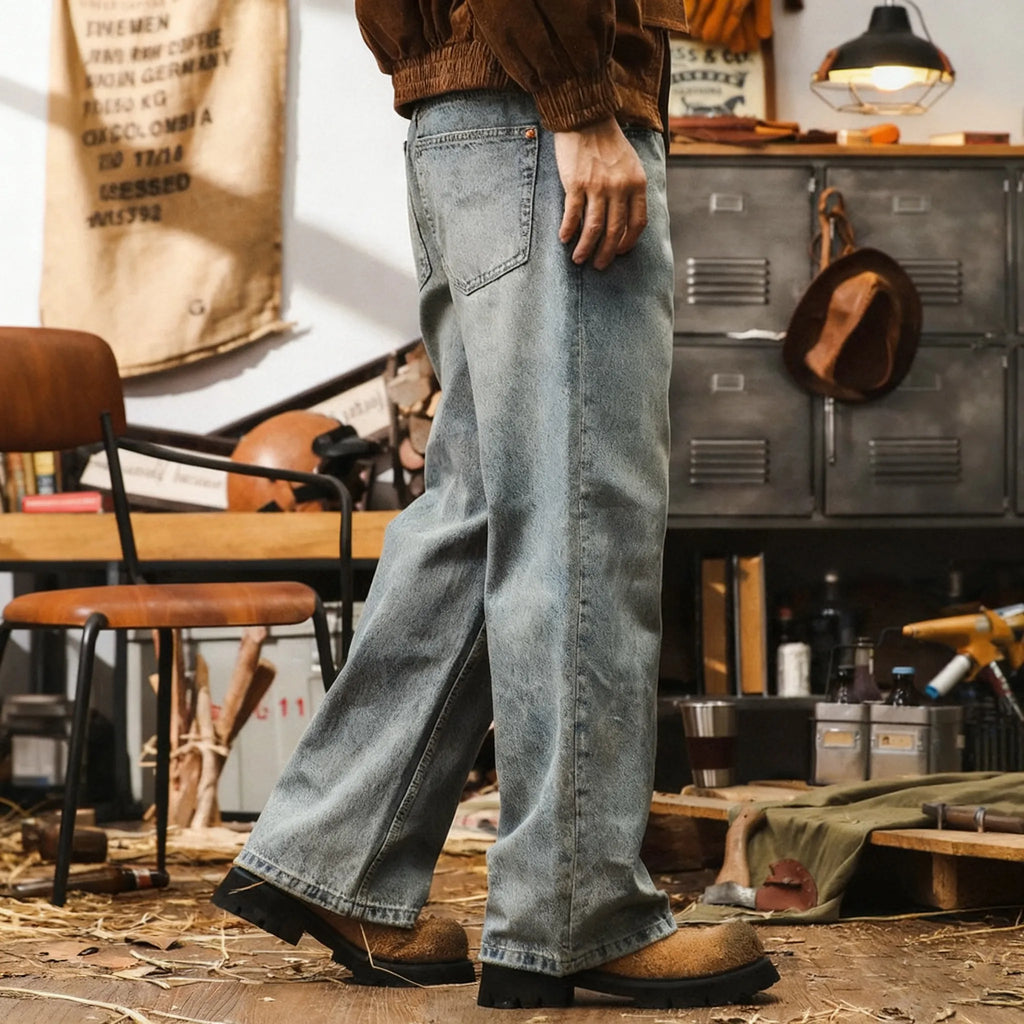 #H2-NB0060-ST#美式復古闊腿喇叭牛仔褲
