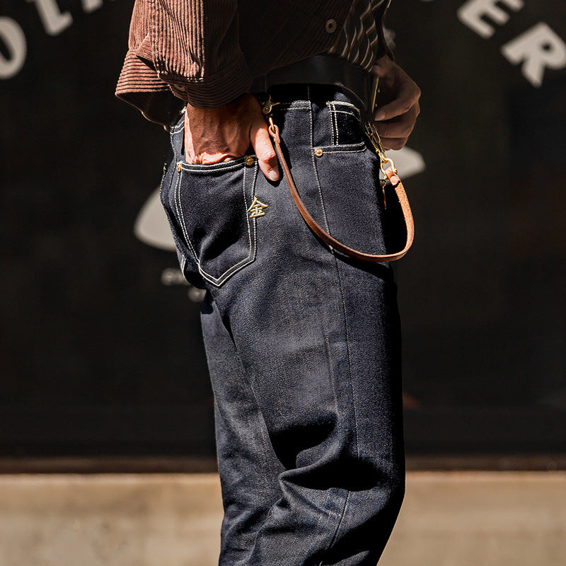 #MD-TW2107113# 復古丹寧赤耳原牛牛仔褲刺繡高腰直筒長褲子