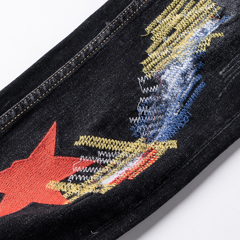 #CB-817# 刺繡拼花牛仔褲