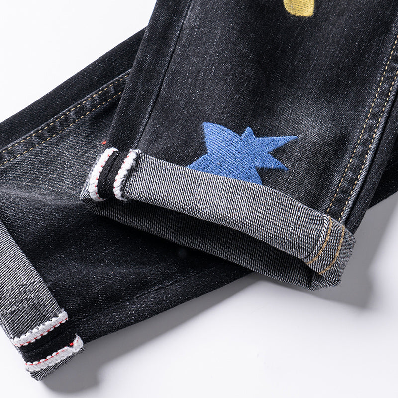 #CB-817# 刺繡拼花牛仔褲